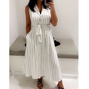 Dkny Striped Dress with Reversible Tie/Linen
